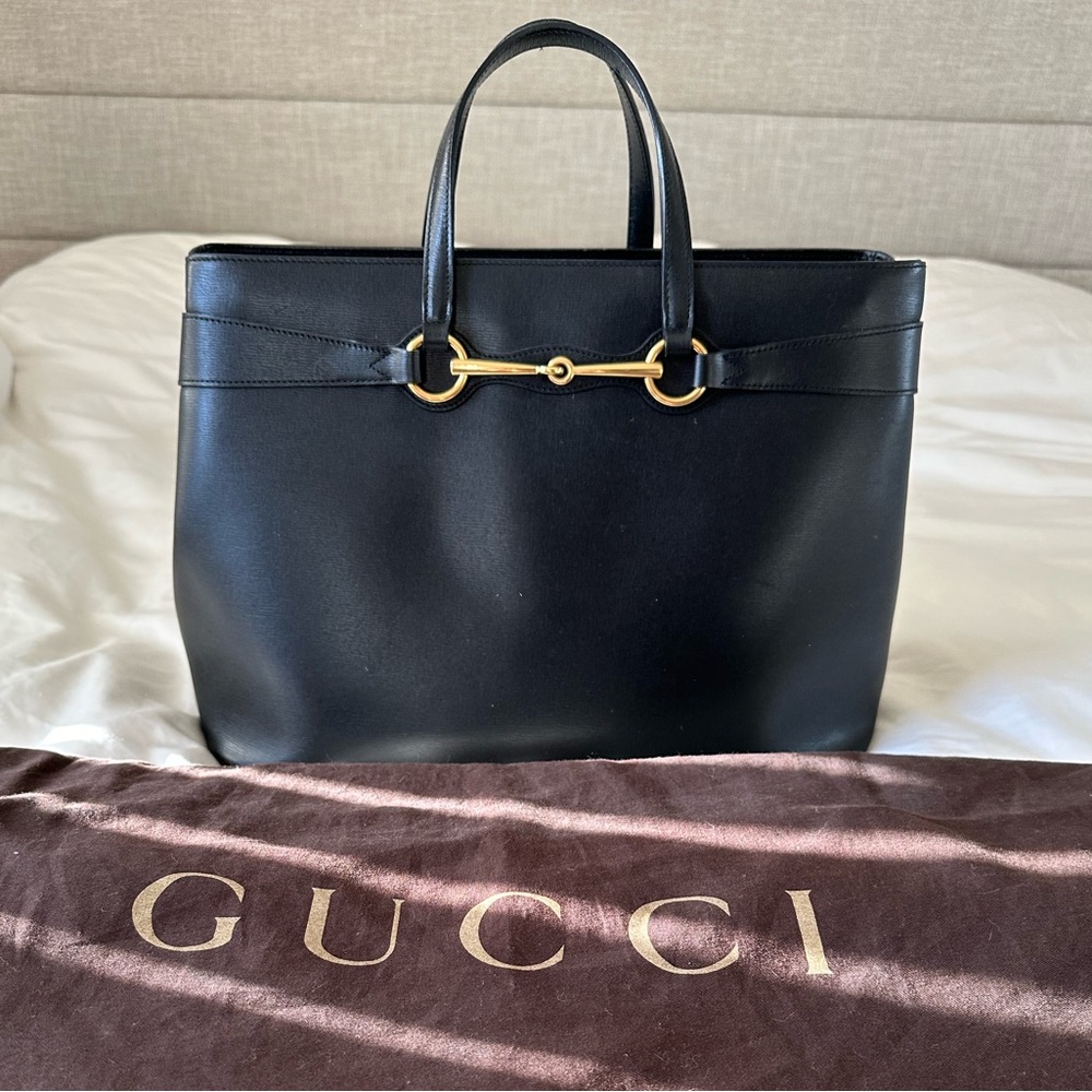 GUCCI 319795 Bright Bit Convertible Horsebit Tote/ Shoulder Bag